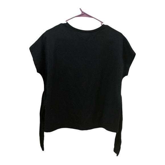 Express Top Black Cropped Sleeves Round Neck Stretch Attached Waist Ties Size S - Picture 6 of 8
